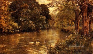 Neath O er Hanging Boughs landscape Alfred de Breanski Snr brook Oil Paintings